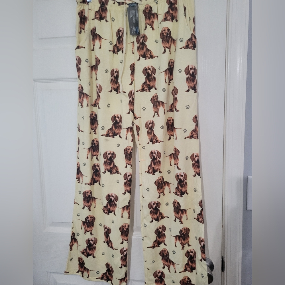 COMFIES Womens Dachshund Lightweight Cotton Blend Pajama Bottoms Size L NWT